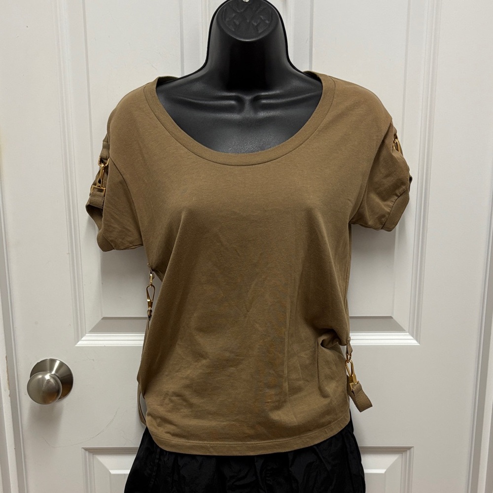 NWT Gucci Woman’s Abstract Tan Strappy Top with Gold Clips -‎ size XS